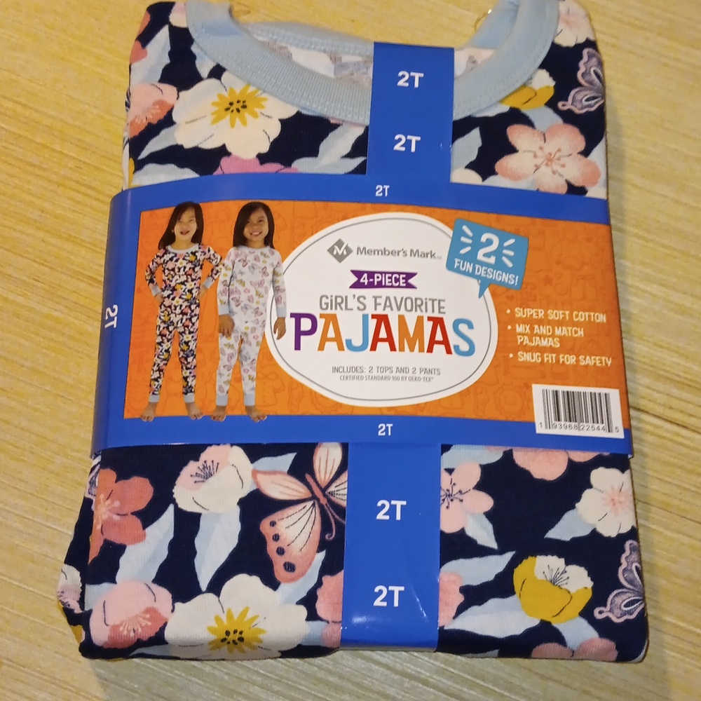 100% Cotton Girls 2T Pajamas 4 pieces 2 sets flowers & butterflies